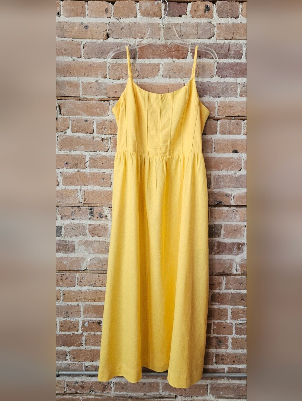 Linen Blend Yellow Spaghetti Strap Summer Dress Size Large NWT